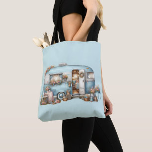 Cottagecore Vintage Floral Camper Boho Accents Tote Bag