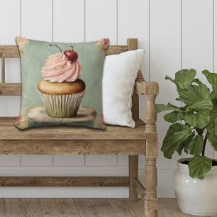 Cottagecore Vintage French Country Pink Cupcake  Cushion