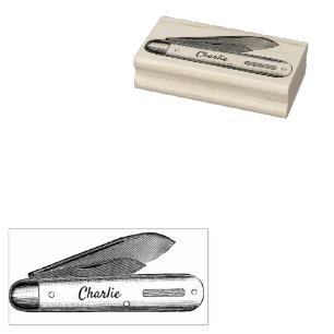 Cottagecore Vintage Pocket Knife Custom Name Rubber Stamp