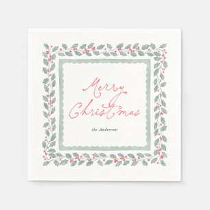 Cottagecore Watercolor Botanical Christmas Napkin