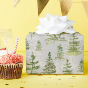 Cottagecore Watercolor Evergreen Pine Trees Wrapping Paper