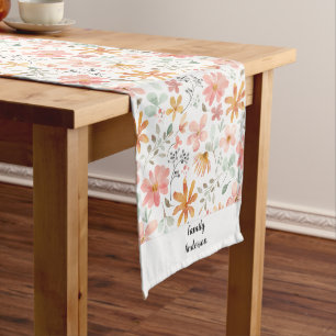 Cottagecore watercolor flower name Table Runner