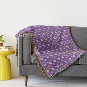 Cottagecore watercolor flowers lavender pattern throw blanket