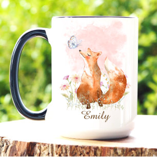 Cottagecore Watercolor Fox and Spring Wildflowers Mug
