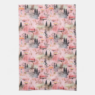 Cottagecore Watercolor Mushroom & Forest (2) Tea Towel
