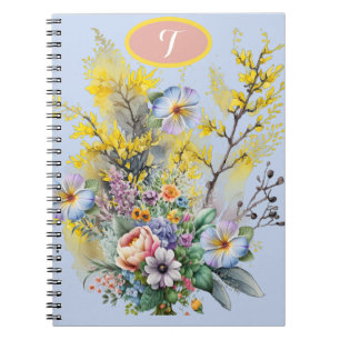 Cottagecore Watercolor Spring Flowers Bouquet Notebook