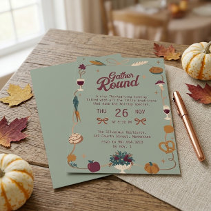  Cottagecore Whimsical Thanksgiving Dinner Gather  Invitation
