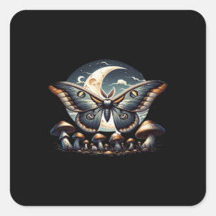 Cottagecore Whimsigoth Moth Mushrooms In Moonlight Square Sticker