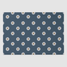 Cottagecore White Daises on  Navy Background