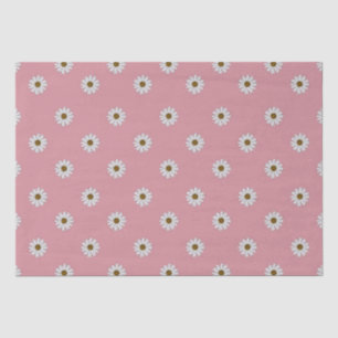 Cottagecore White Daises on Rustic Pink Background Tissue Paper