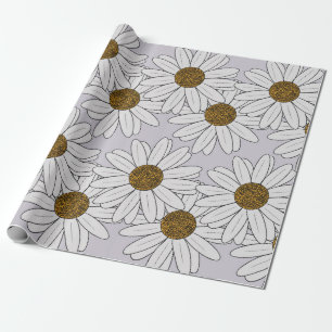 Cottagecore White Daisies on Pale Pink Background Wrapping Paper