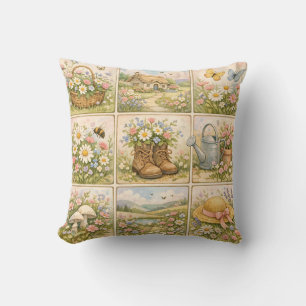 Cottagecore Wildflower Garden Patchwork Cushion