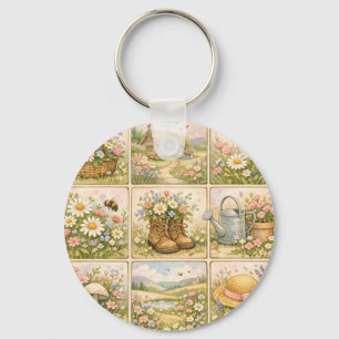 Cottagecore Wildflower Garden Patchwork Key Ring