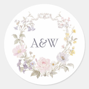 Cottagecore Wildflower Romantic Botanical Monogram Classic Round Sticker