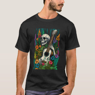Cottagecore Wildflower Skeleton Playing Guitar Aes T-Shirt