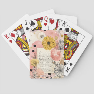 Cottagecore Wildflowers on an Old Journal Page Playing Cards