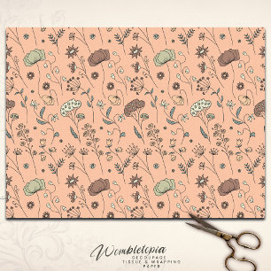 Cottagecore Wildflowers Peach Fuzz With Sage Green Tissue Paper