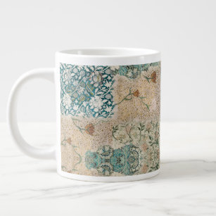 Cottagecore William Morris Teal Coral Floral Set Large Coffee Mug