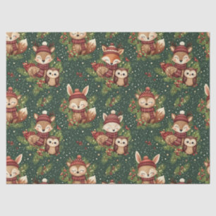 Cottagecore Winter Woodland Animal Pattern Tissue Paper