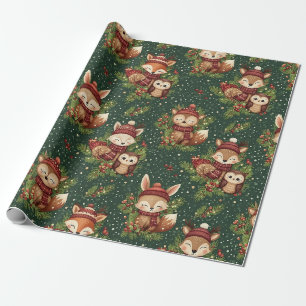 Cottagecore Winter Woodland Animal Pattern Wrapping Paper