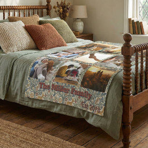 Cottagecore Woodland Deer & Owl   9 Photo Family Fleece Blanket