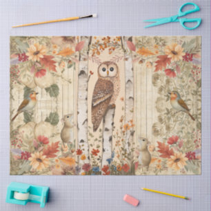 Cottagecore Woodland Owl Mice & Birds Collage Tissue Paper