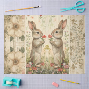Cottagecore Woodland Rabbit Floral Collage Tissue Paper