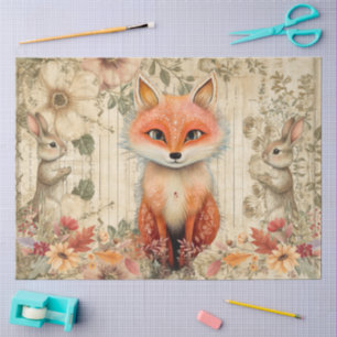 Cottagecore Woodland Rabbits & Fox Floral Collage Tissue Paper
