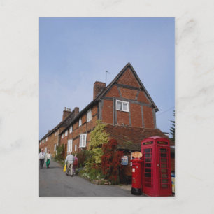 Cottages, old phone box, Kenilworth, Warwickshire, Postcard