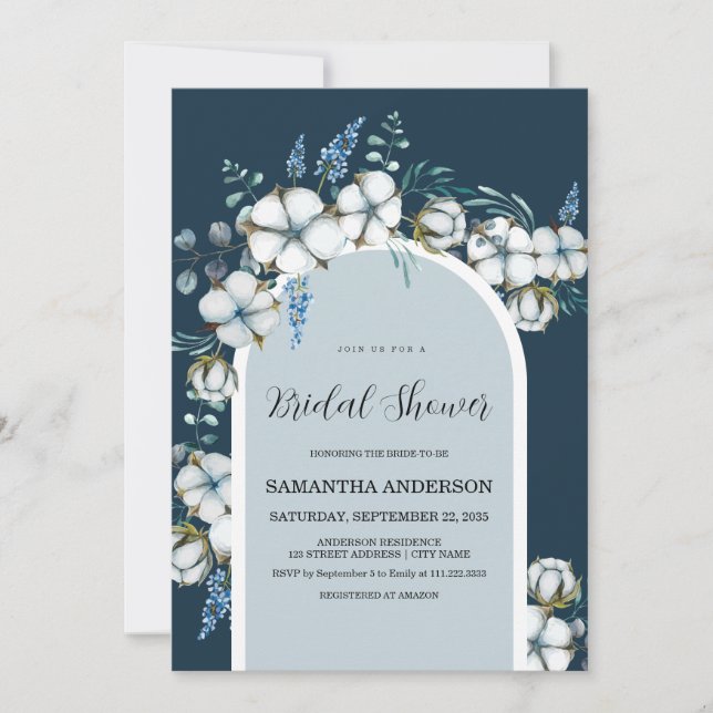 Cotton and eucalyptus arch Bridal Shower Invitation (Front)