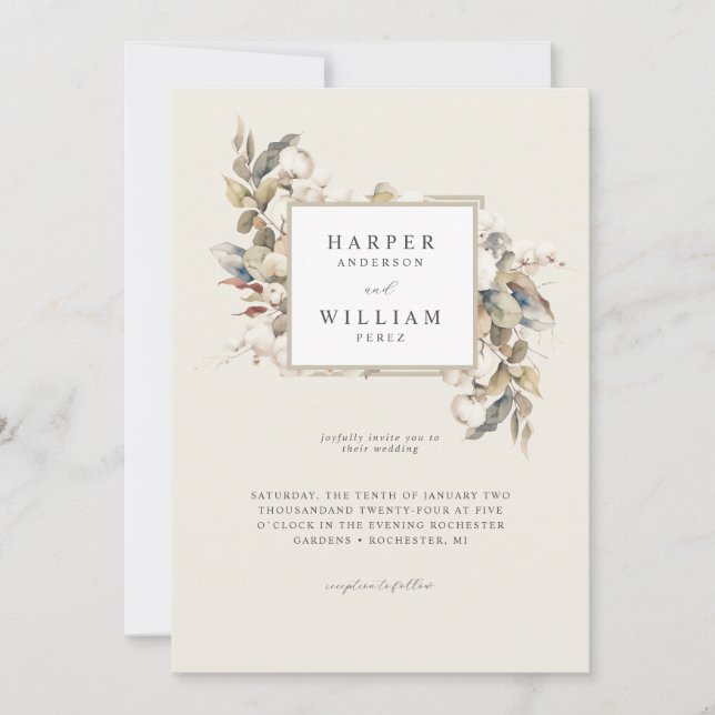 Cotton beige wedding invitation (Front)