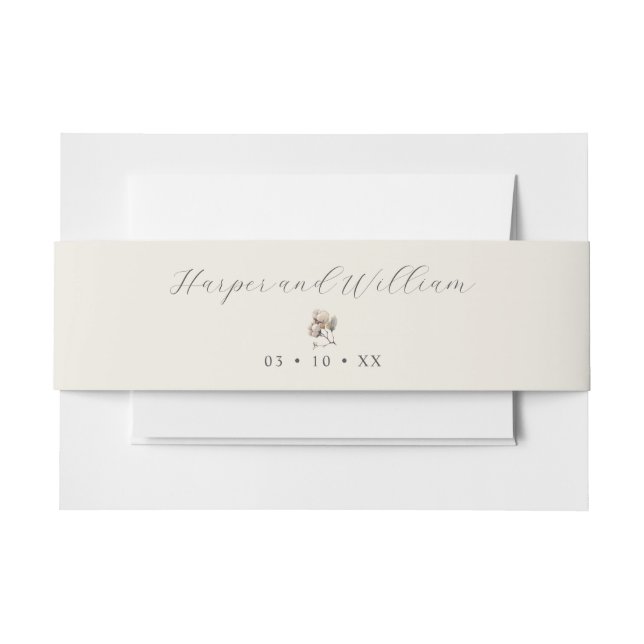 cotton beige wedding invitation  invitation belly band (Front Example)