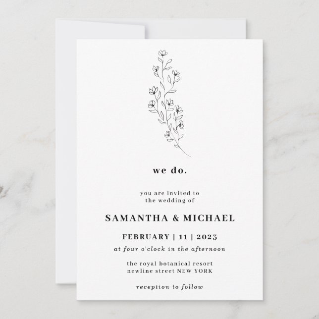 Cotton Boho White Clear Botanical we do Invitation (Front)