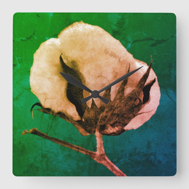 Cotton Boll 10.75" Square Acrylic Wall Clock (Front)