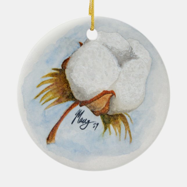 Cotton Boll Ceramic Ornament (Back)