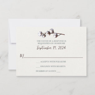 Cotton Branch, Woodgrain Wedding RSVP Card