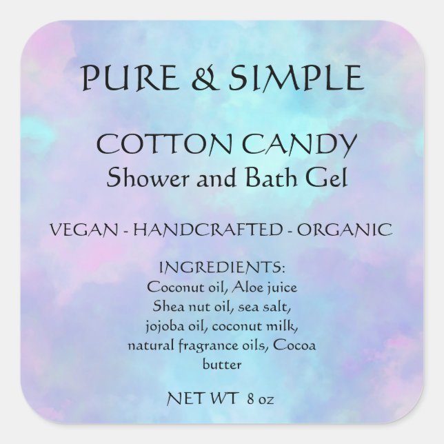 Cotton Candy Bath Gel Shower Handmade Product  Square Sticker (Front)