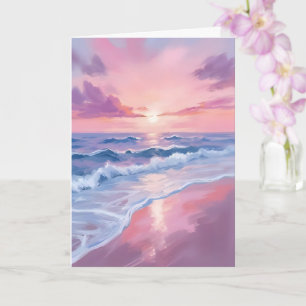 Cotton Candy Beach Pink Ocean Waves Painting Card