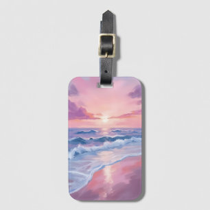 Cotton Candy Beach Pink Ocean Waves Painting Luggage Tag