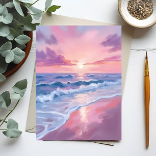 Cotton Candy Beach   Pink Ocean Waves Painting Postcard