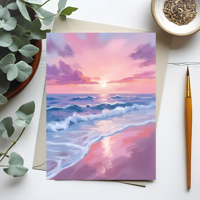 Cotton Candy Beach | Pink Ocean Waves Painting Postcard (Creator Uploaded)