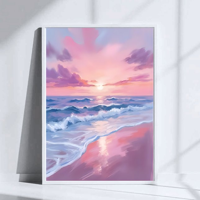 Cotton Candy Beach | Pink Ocean Waves Painting Poster (Creator Uploaded)