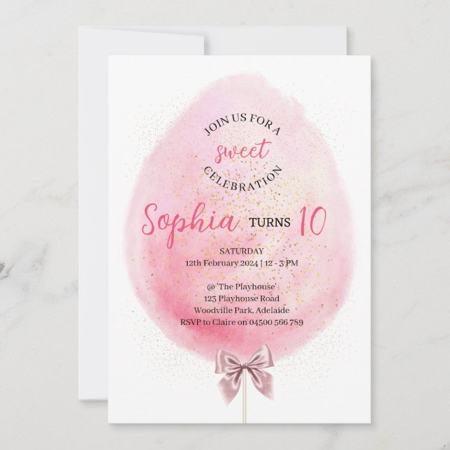 Cotton Candy Birthday Invitation (Front)