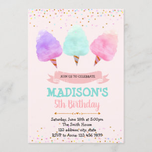 Cotton candy birthday party invitation
