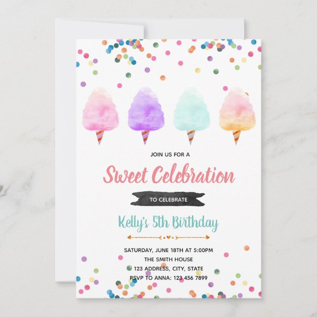 Cotton candy birthday party invitation (Front)