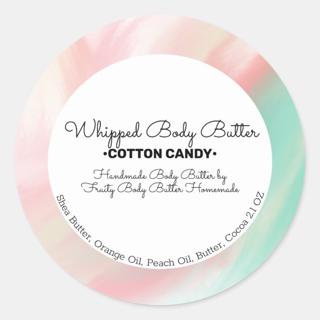 Cotton Candy Body Butter Bath Branding Packaging B Classic Round Sticker (Front)