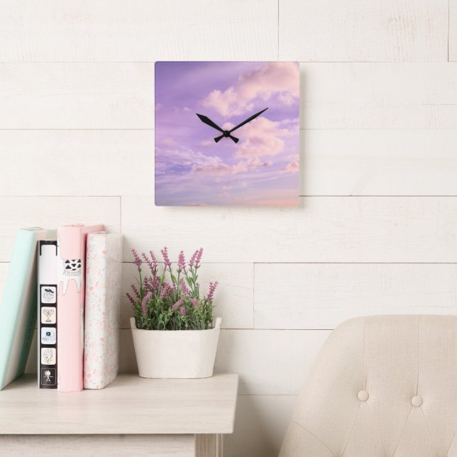 Cotton Candy Caribbean Clouds 1 Square Wall Clock (Reading Room)