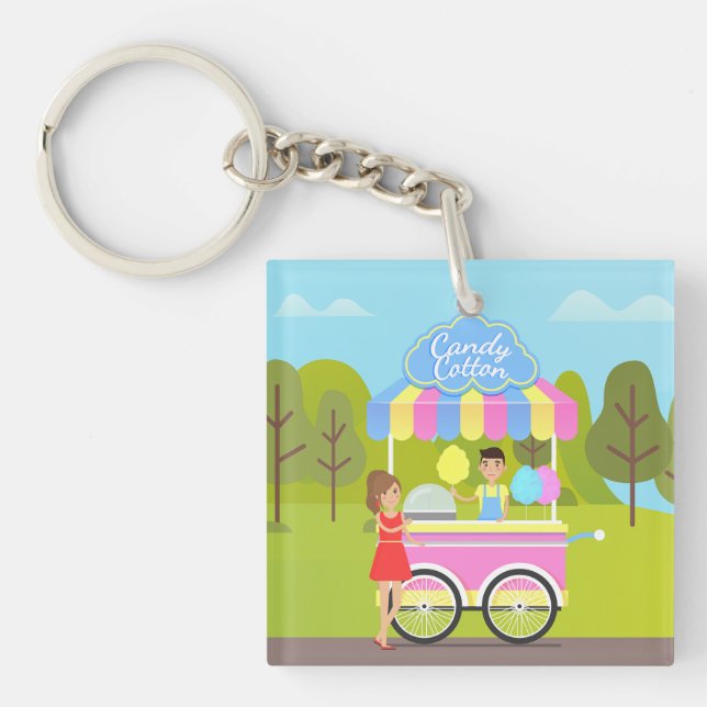Cotton Candy Cart in Park Sweet Summer Treat Key Ring (Front)