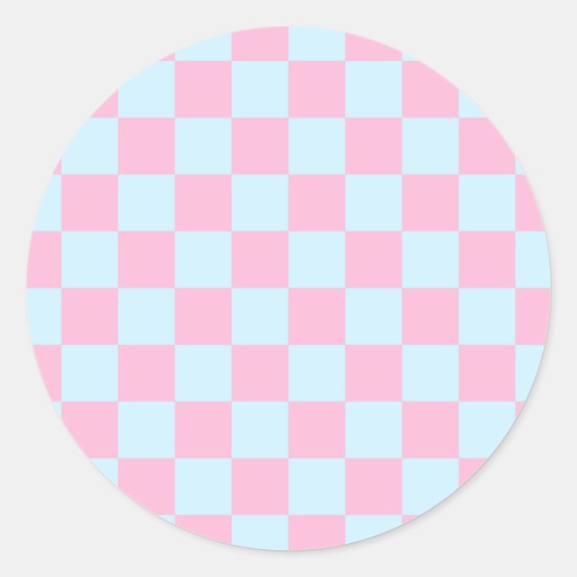 Cotton Candy Chequerboard Classic Round Sticker (Front)