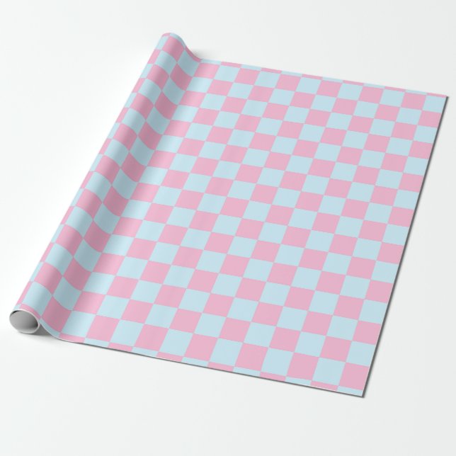 Cotton Candy Chequerboard Wrapping Paper (Unrolled)